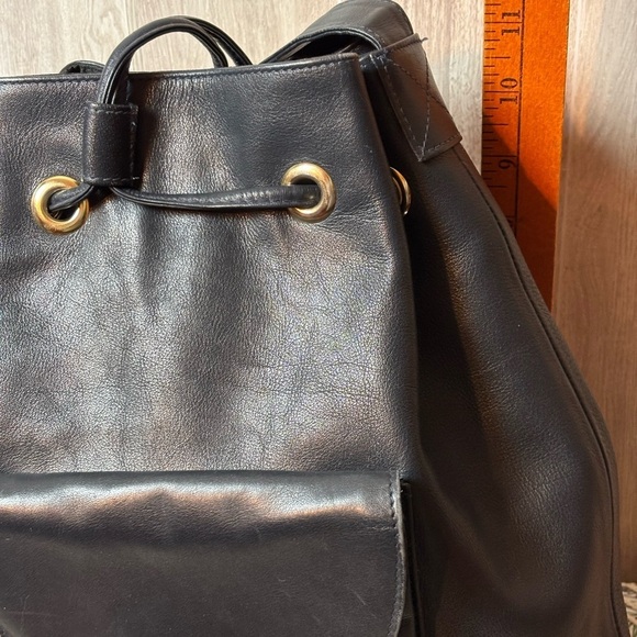 Paloma Picasso Vintage Chic Black Leather Backpack with Gold Accents main image 7